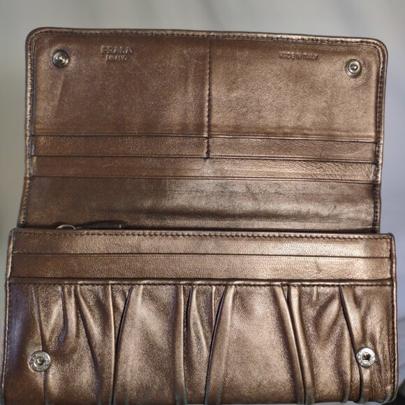 PRADA Nappa Gaufre Women's Metallic Copper Leather Bi-Fold Wallet - Picture 5 of 16